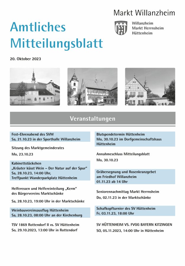 Amtliches Mitteilungsblatt des Marktes Willanzheim Titelblatt 21/2023