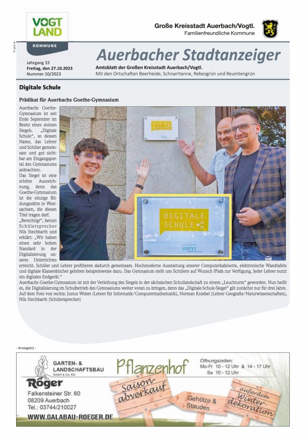Auerbacher Stadtanzeiger Titelblatt 10/2023