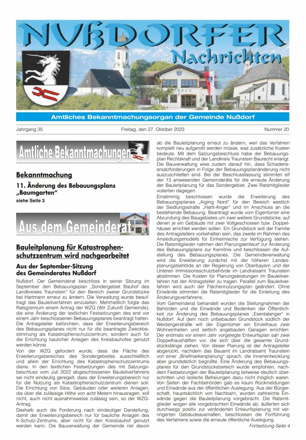Nußdorfer Nachrichten Titelblatt 20/2023