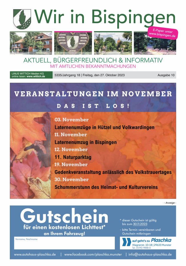 Wir in Bispingen Titelblatt 10/2023