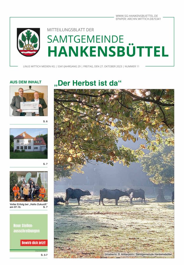 Mitteilungsblatt der Samtgemeinde Hankensbüttel Titelblatt 11/2023
