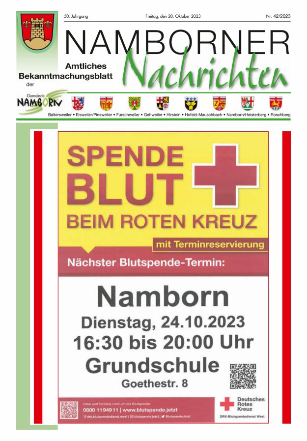 Namborner Nachrichten Titelblatt 42/2023