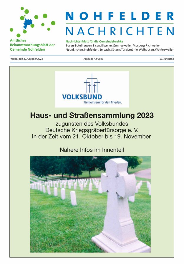 Nohfelder Nachrichten Titelblatt 42/2023