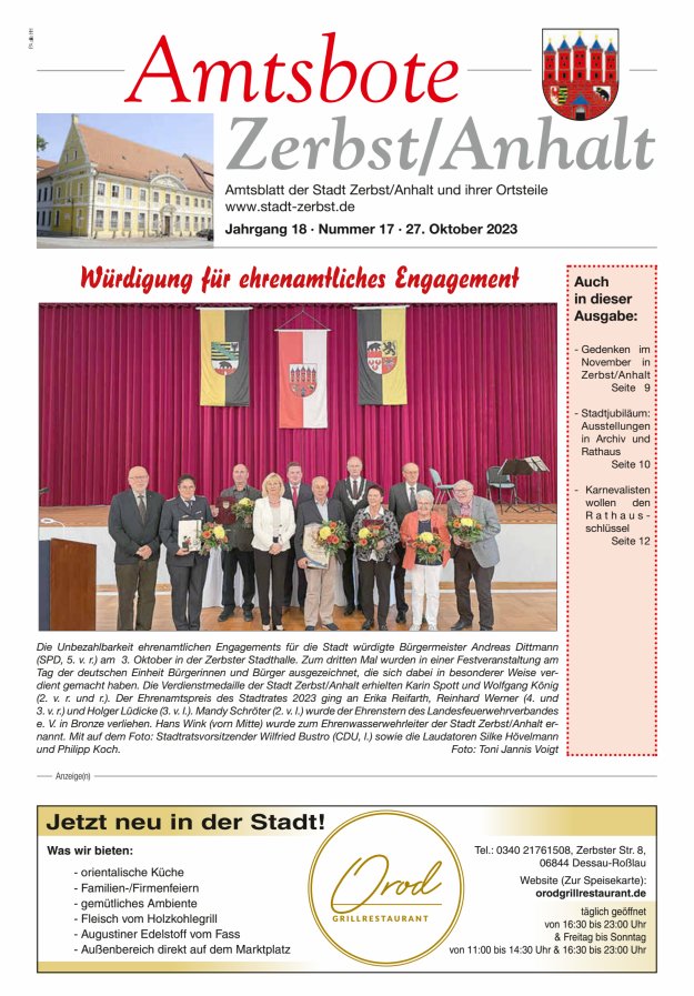Amtsbote Zerbst/Anhalt – Amtsblatt der Stadt Zerbst/Anhalt und ihrer Ortsteile Titelblatt 17/2023
