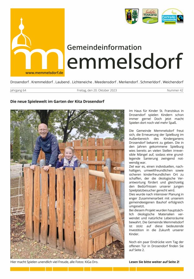 Mitteilungsblatt der Gemeinde Memmelsdorf Titelblatt 42/2023