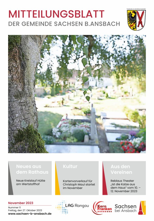 Amts- und Mitteilungsblatt der Gemeinde Sachsen b.Ansbach Titelblatt 11/2023