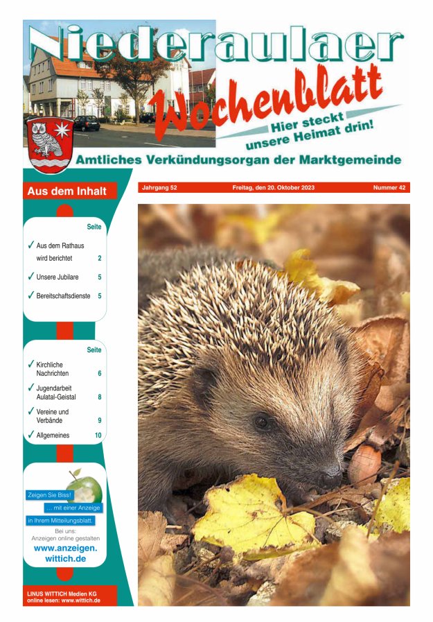 Niederaulaer Wochenblatt Titelblatt 42/2023