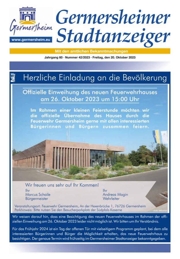 Germersheimer Stadtanzeiger Titelblatt 42/2023