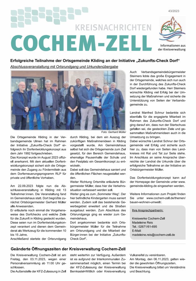 Kreisnachrichten Cochem-Zell Titelblatt 43/2023