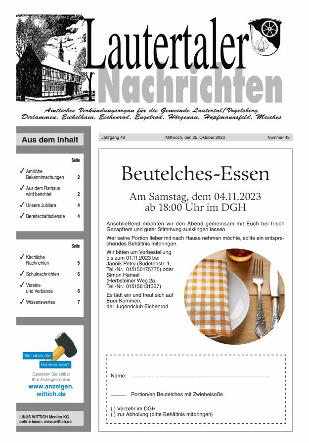 Lautertaler Nachrichten Titelblatt 43/2023