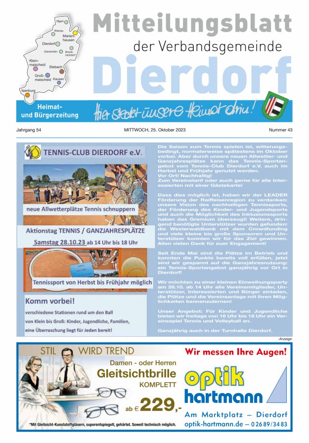 Mitteilungsblatt der Verbandsgemeinde Dierdorf Titelblatt 43/2023
