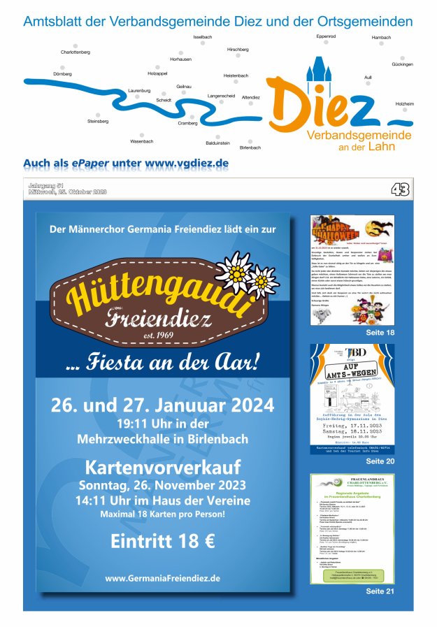 Mitteilungsblatt der Verbandsgemeinde Diez und der Ortsgemeinden Titelblatt 43/2023