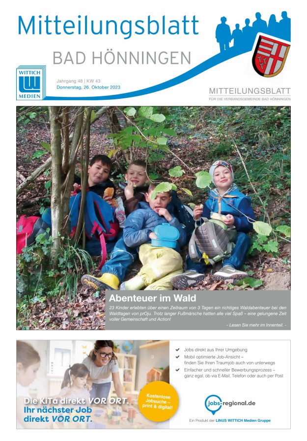 Mitteilungsblatt für den Bereich der Verbandsgemeinde Bad Hönningen Titelblatt 43/2023