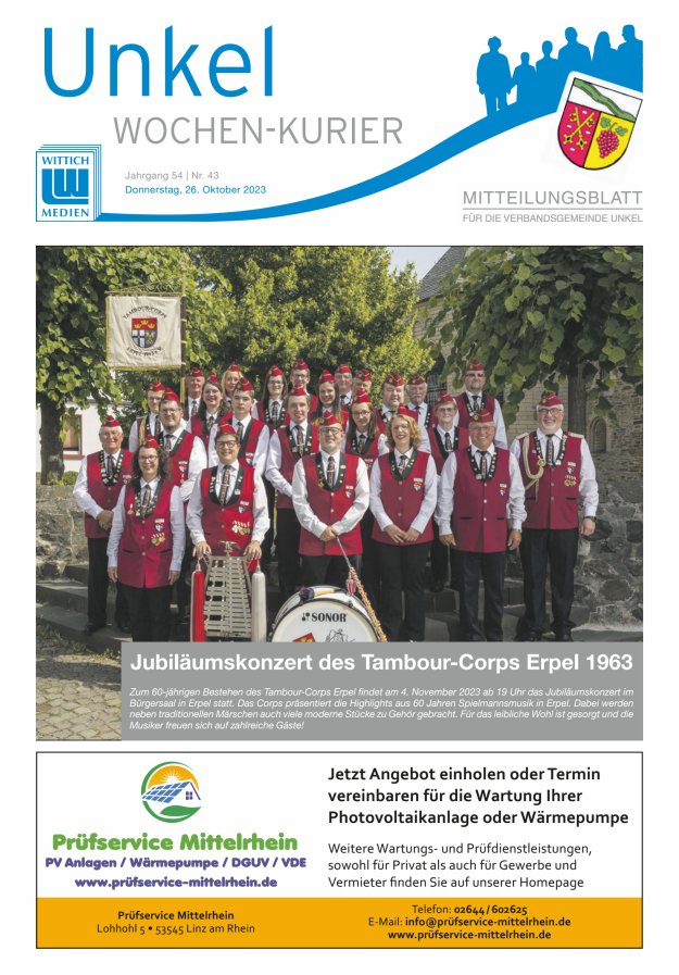Wochen-Kurier Verbandsgemeinde Unkel Titelblatt 43/2023