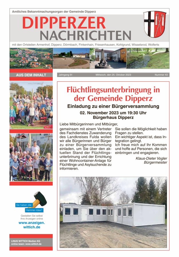 Dipperzer Nachrichten Titelblatt 43/2023