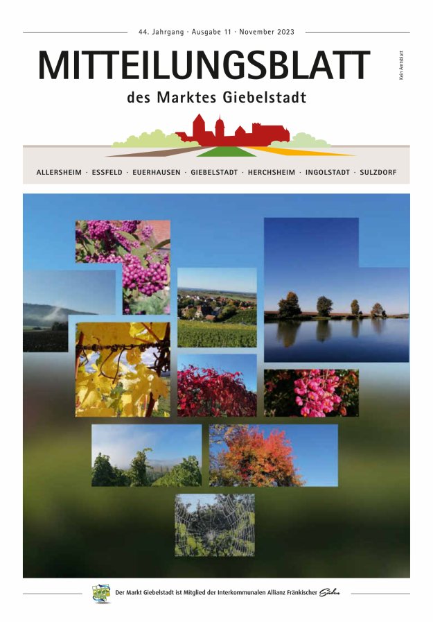 Mitteilungsblatt des Marktes Giebelstadt Titelblatt 11/2023