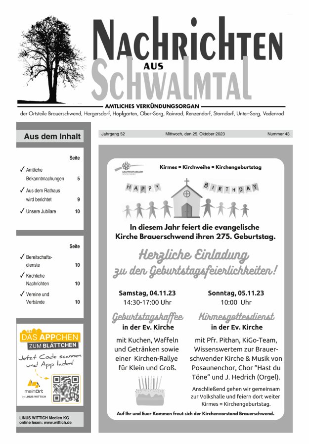 Nachrichten aus Schwalmtal Titelblatt 43/2023