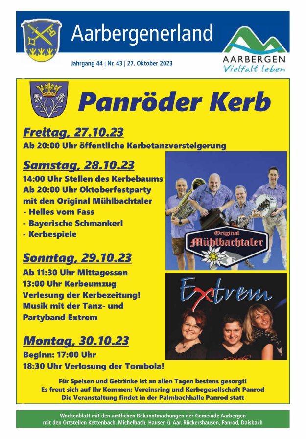 Aarbergenerland - Wochenblatt mit den amtlichen Bekanntmachungen Titelblatt 43/2023