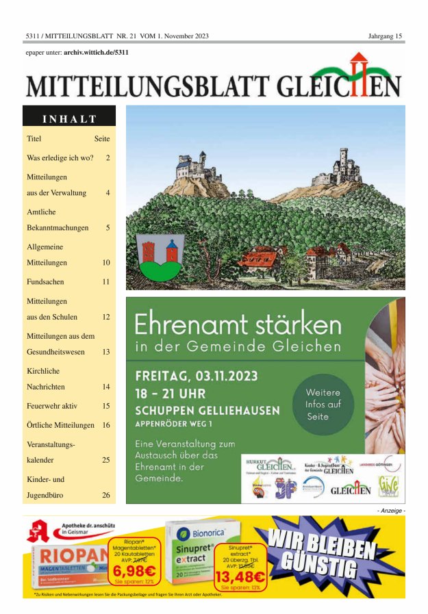 Mitteilungsblatt Gleichen Titelblatt 21/2023