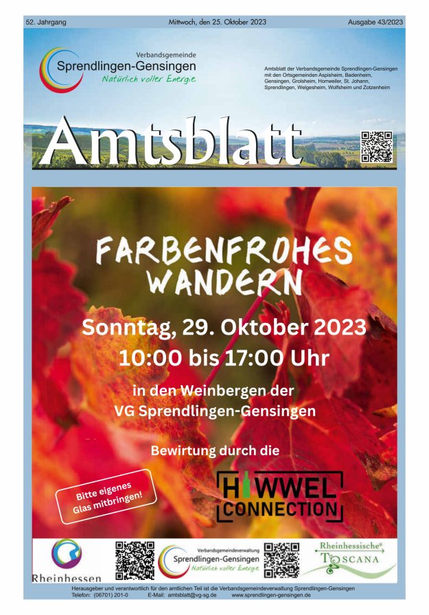 Amtsblatt VG Sprendlingen-Gensingen Titelblatt 43/2023