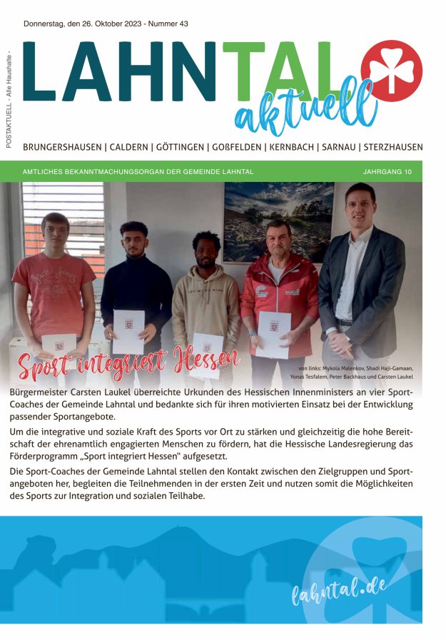 Amtliches Bekanntmachungsorgan der Gemeinde Lahntal Titelblatt 43/2023