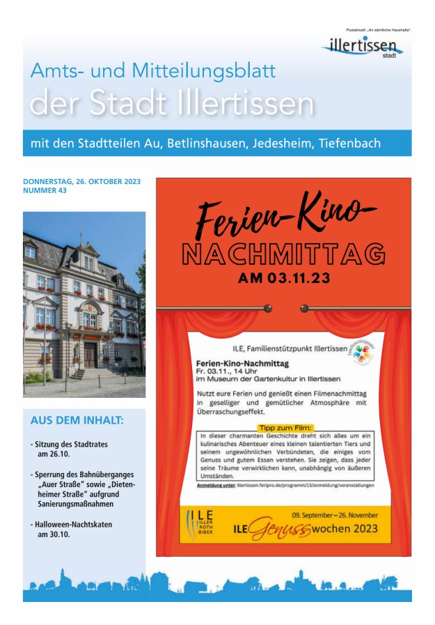 Amts- und Mitteilungsblatt Stadt Illertissen Titelblatt 43/2023