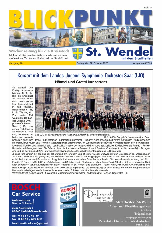 Blickpunkt St Wendel Titelblatt 43/2023