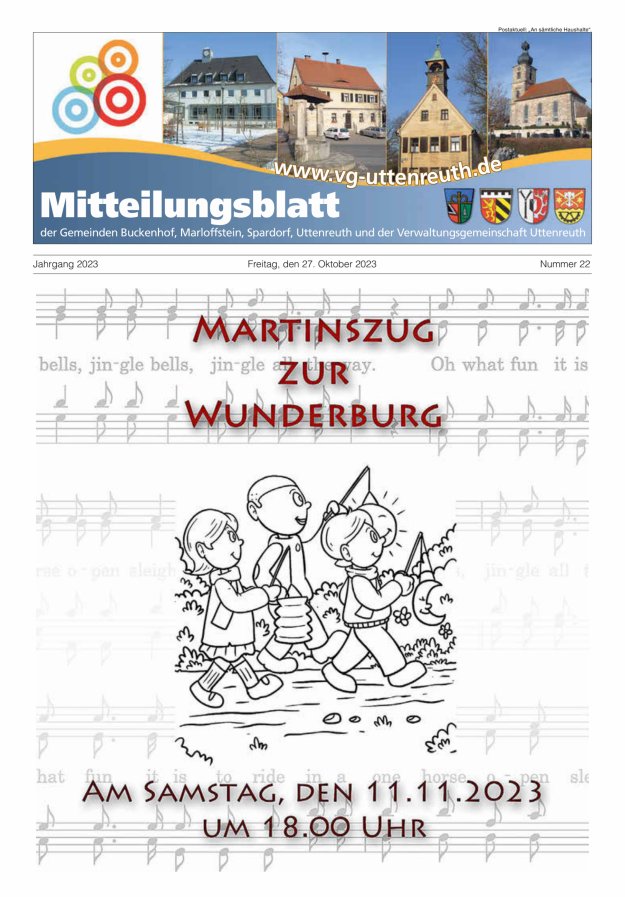 Mitteilungsblatt der Verwaltungsgemeinschaft Uttenreuth Titelblatt 22/2023