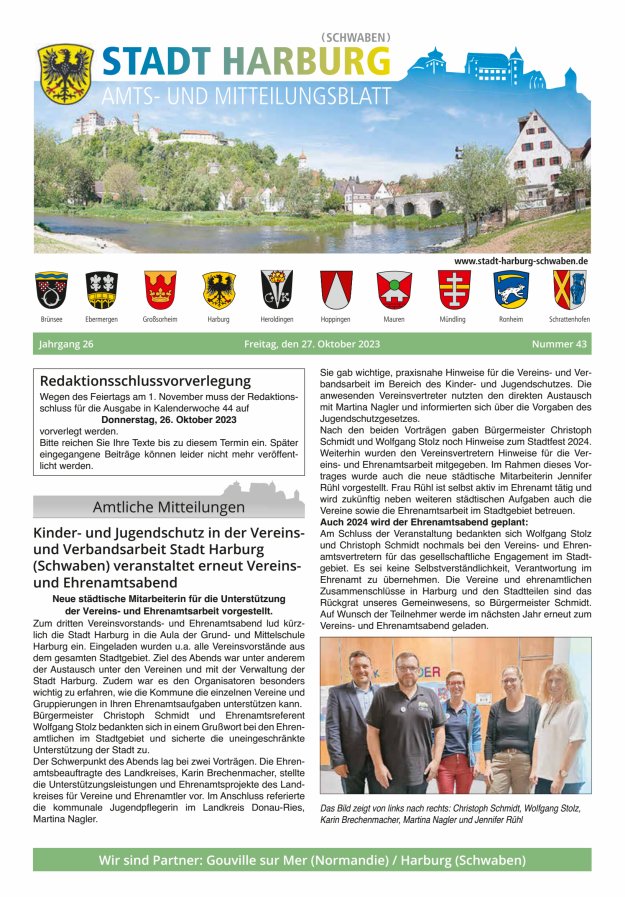 Amts- und Mitteilungsblatt der Stadt Harburg Titelblatt 43/2023