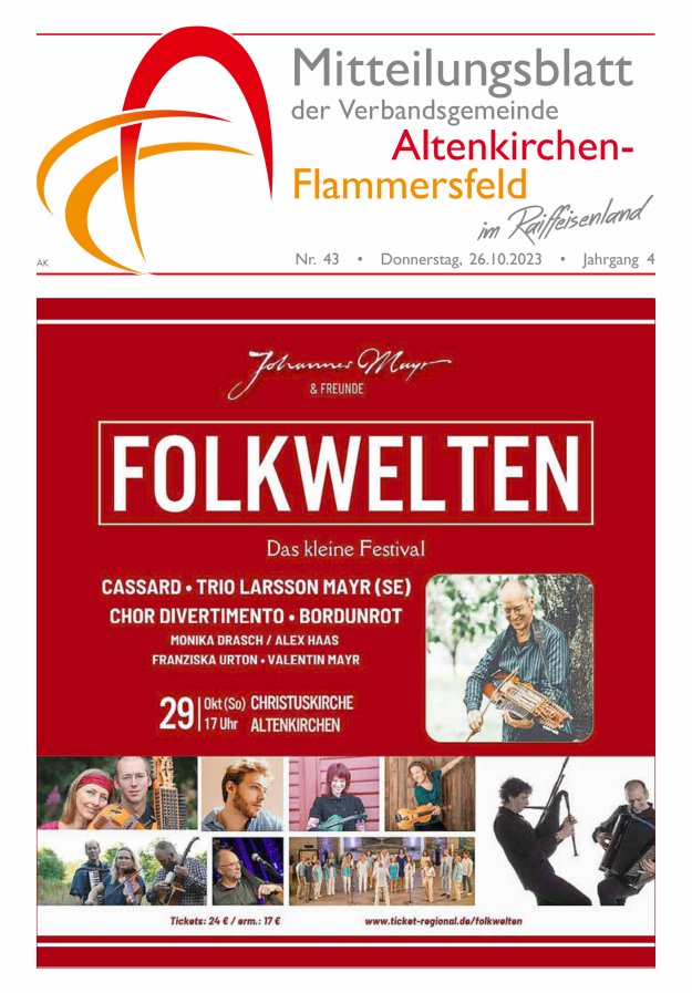 Mitteilungsblatt Verbandsgemeinde Altenkirchen-Flammersfeld Titelblatt 43/2023