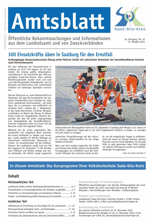 Amtsblatt des Saale-Orla-Kreises Titelblatt 10/2023