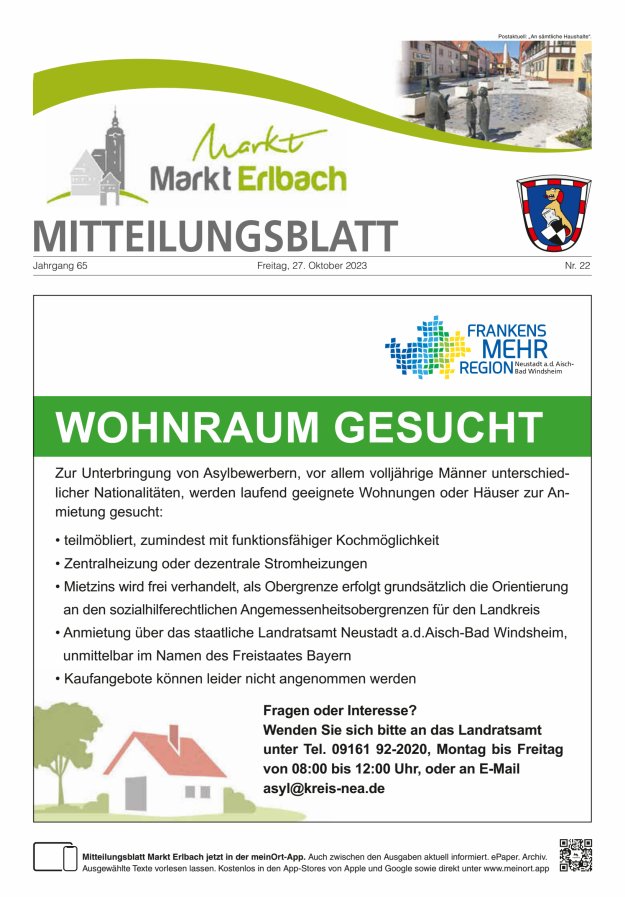 Mitteilungsblatt Markt Erlbach Titelblatt 22/2023