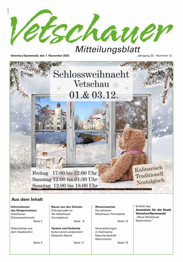 Vetschauer Mitteilungsblatt - Neue Vetschauer Nachrichten (Amtsblatt) Titelblatt 12/2023