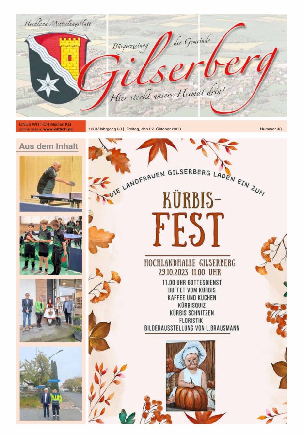 Hochland Mitteilungsblatt Gilserberg Titelblatt 43/2023