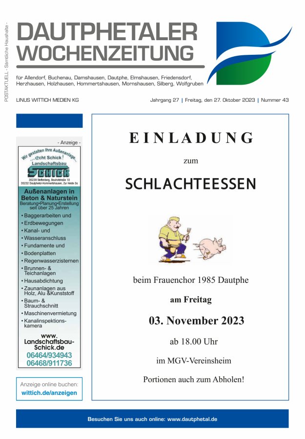 Dautphetaler Wochenzeitung Titelblatt 43/2023