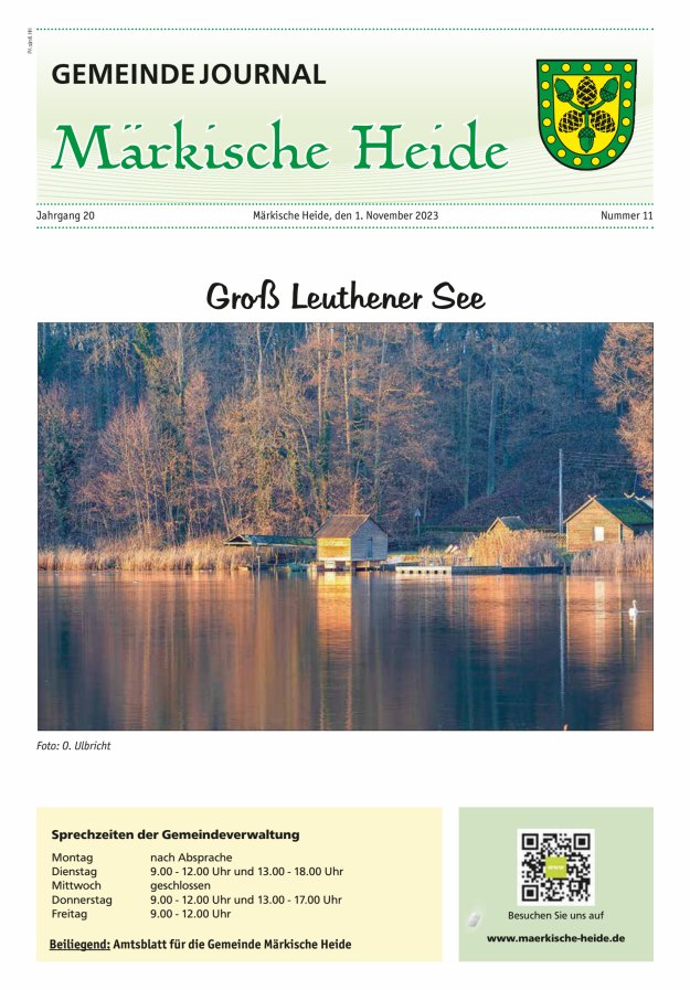Gemeindejournal Märkische Heide – Amtsblatt für die Gemeinde Märkische Heide Titelblatt 11/2023
