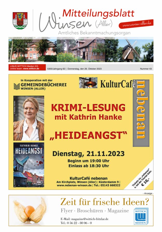 Mitteilungsblatt der Gemeinde Winsen Titelblatt 43/2023