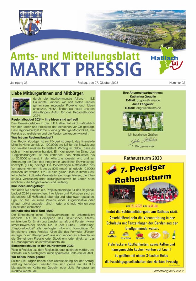 Amtsblatt für den Markt Pressig mit den Gemeindeteilen Titelblatt 22/2023