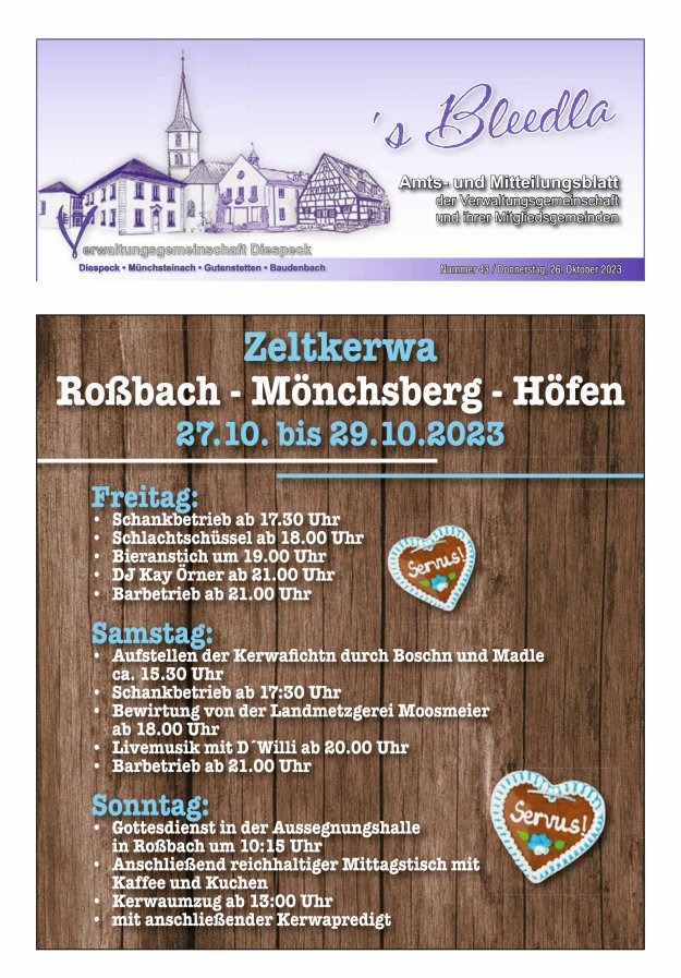 Amts- und Mitteilungsblatt VGem Diespeck Titelblatt 43/2023