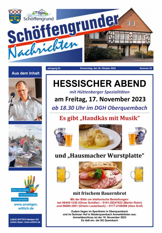 Schöffengrunder Nachrichten Titelblatt 43/2023