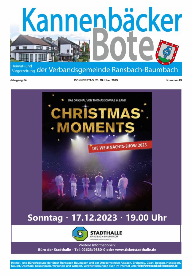 Kannenbäcker-Bote der Verbandsgemeinde Ransbach-Baumbach Titelblatt 43/2023