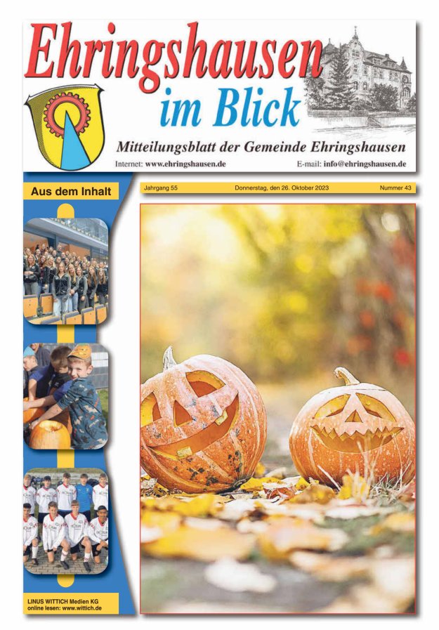 Mitteilungsblatt der Gemeinde Ehringshausen Titelblatt 43/2023
