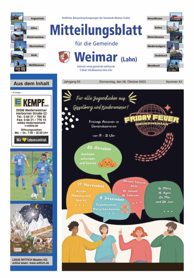 Mitteilungsblatt für die Gemeinde Weimar Titelblatt 43/2023