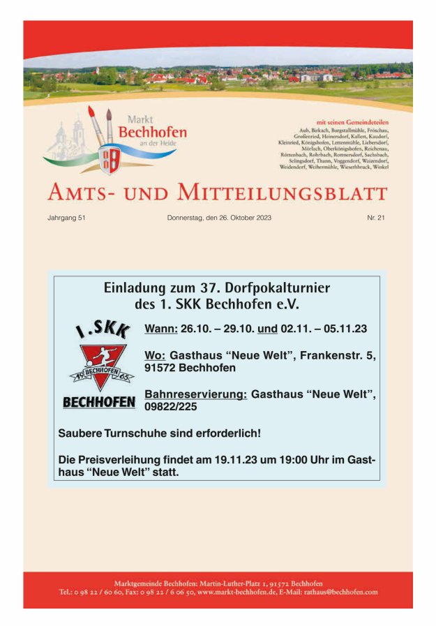 Amts- und Mitteilungsblatt für den Markt Bechhofen Titelblatt 21/2023