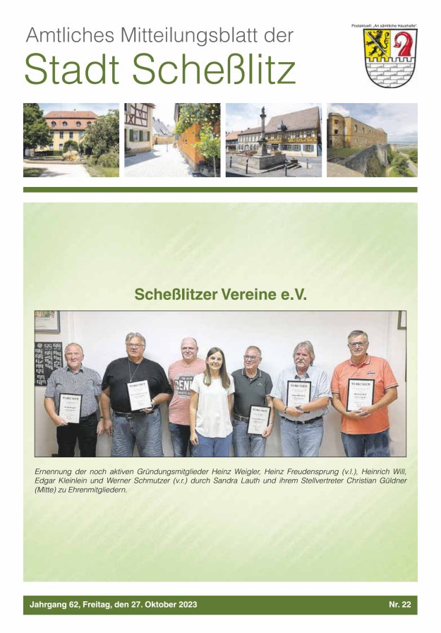 Scheßlitzer Anzeiger - Amtliches Mitteilungsblatt der Stadt Scheßlitz Titelblatt 22/2023