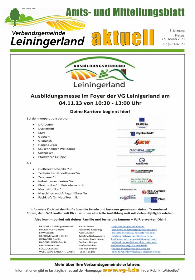 VG Leiningerland aktuell Titelblatt 43/2023