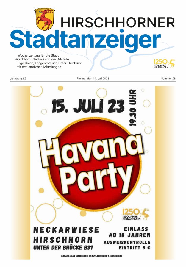 Hirschhorner Stadtanzeiger Titelblatt 28/2023