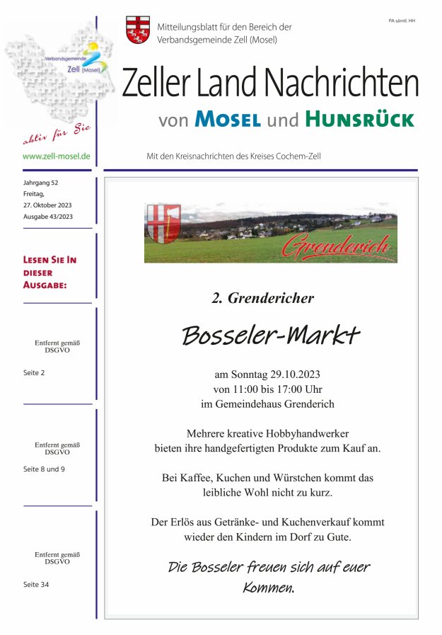 Zeller Land Nachrichten Titelblatt 43/2023