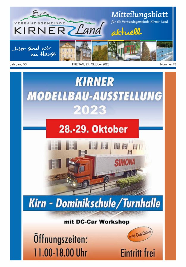 Mitteilungsblatt für den Bereich der Verbandsgemeinde Kirner Land Titelblatt 43/2023