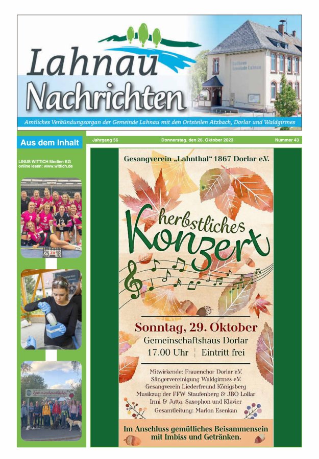 Lahnau Nachrichten Titelblatt 43/2023